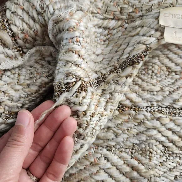 Chicos Womens Medium 1 Wool Alpaca Blend Knit Fringe Open Front Cardigan Sweater - Picture 10 of 11